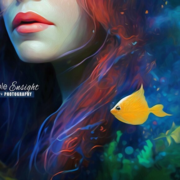 8x8 Princess Ariel Portrait Wall Art Fantasy‎ Watercolor Oil Painting Print - Picture 7 of 8
